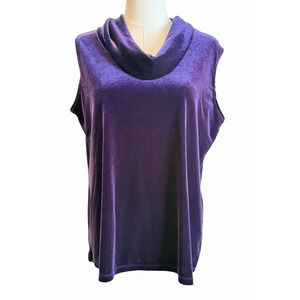 Y2K Notations Velvet Top Womens L Purple Cowl Neck Jewel‎ Tone Dark Romance VTG.